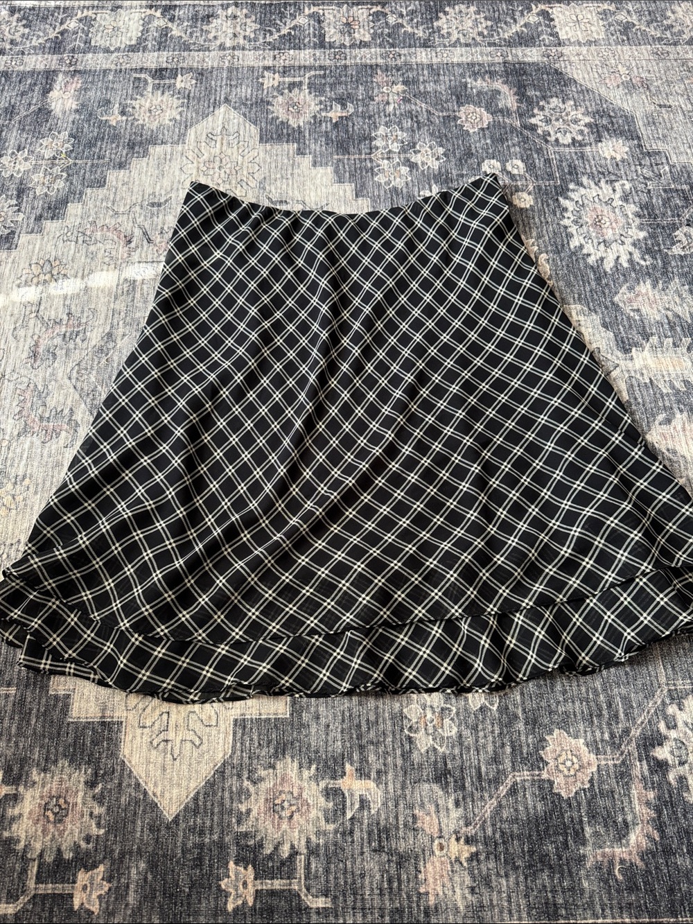 Lauren Ralph Lauren Black A-Line Skirt with White Windowpane Plaid